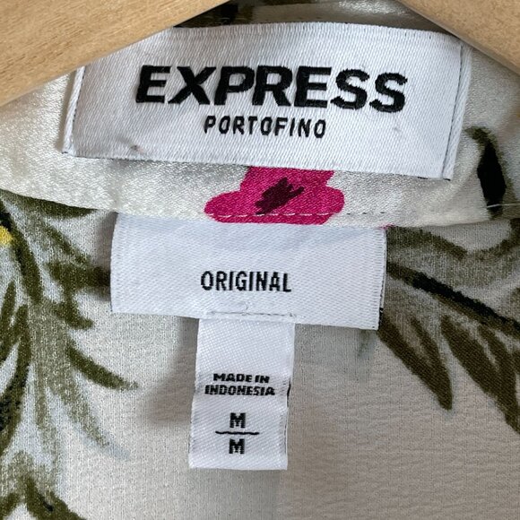 Express Portofino Shirt Womens Medium Floral Button Up Blouse Roll Tab Sleeve - Picture 3 of 8